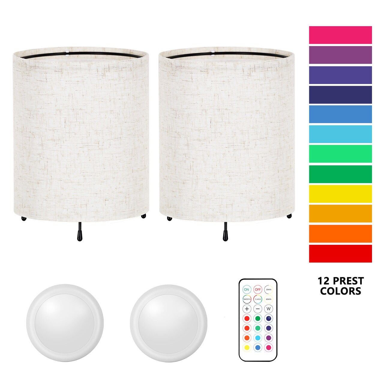 2pcs Night Light Cylinder Small Dimmable Nightstand Light Linen Color